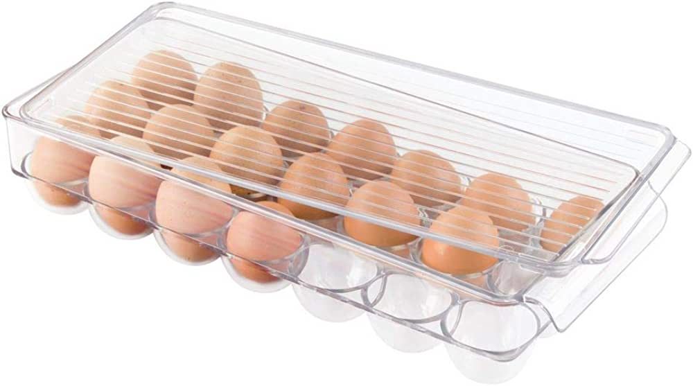 iDesign Plastic Egg Holder for Refrigerator with Handle and Lid, Fridge Storage Organizer for Kitche | Amazon (US)