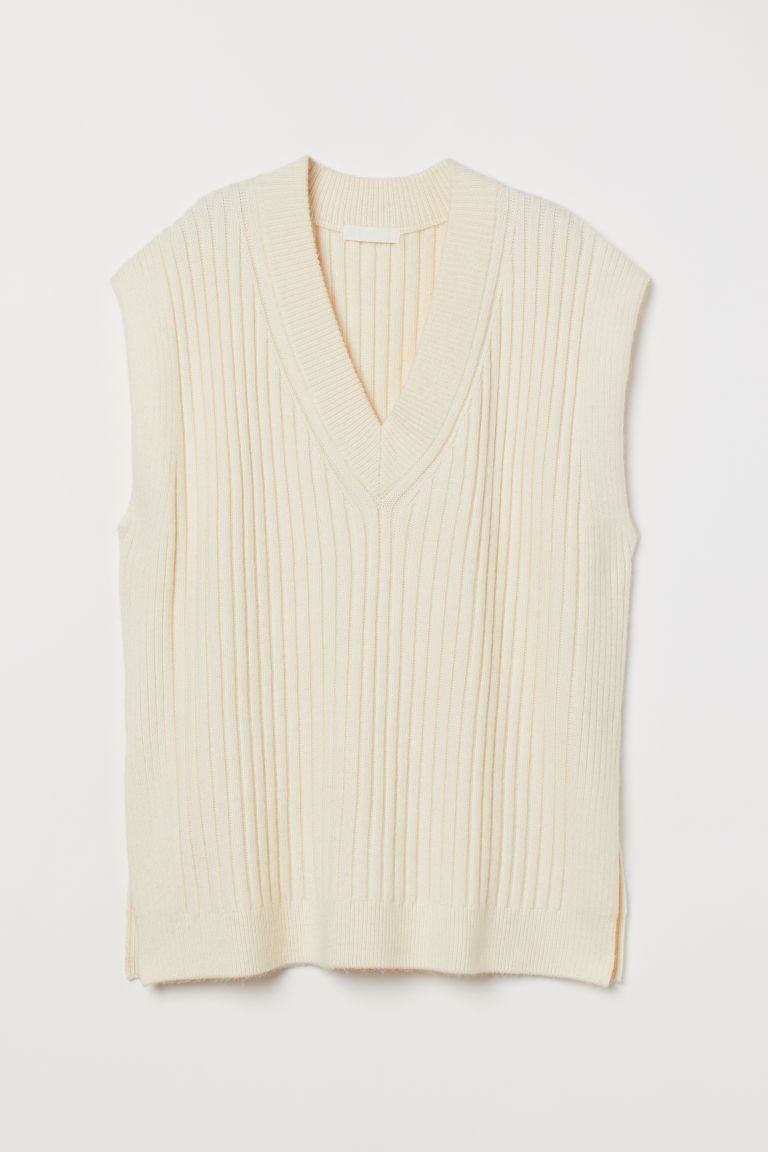 H & M - Rib-knit Sweater Vest - White | H&M (US + CA)