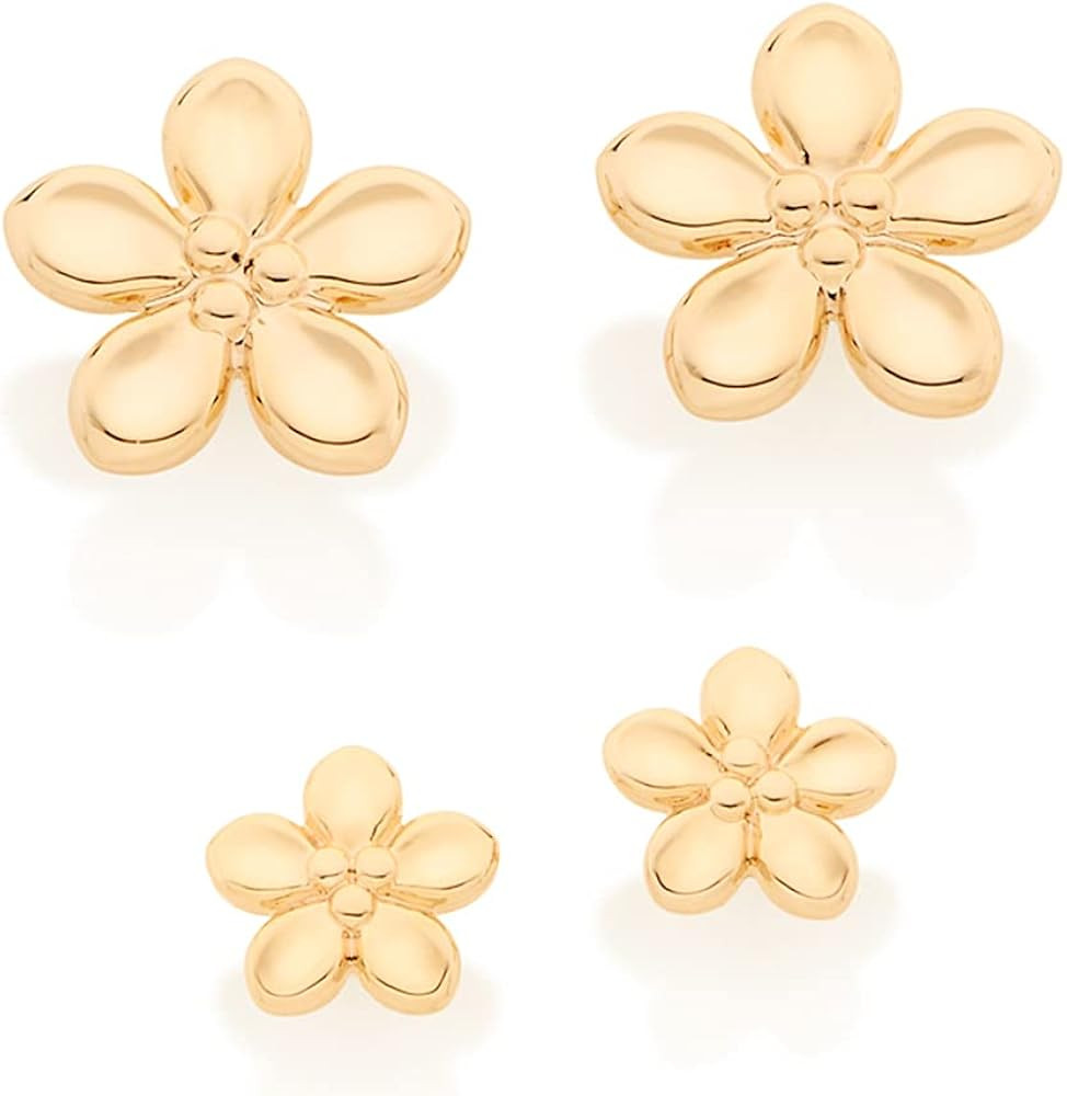 Rommanel 18K Gold Plated Earring Set: Dual Pairs of Floral Heart Studs, Hypoallergenic & Nickel F... | Amazon (US)