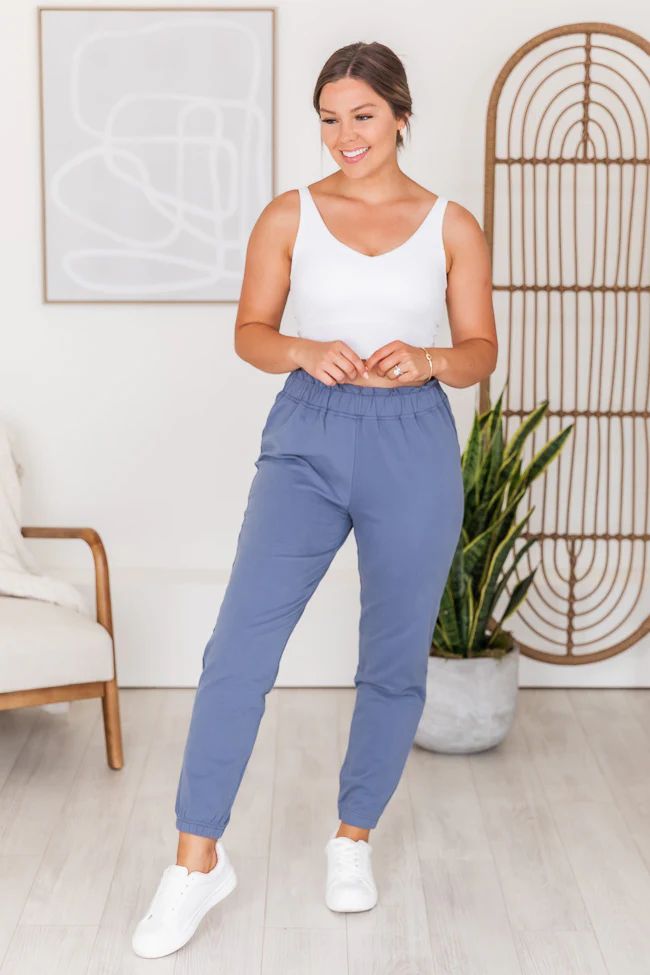 Rainy Days Navy Paperbag Waist Lounge Joggers | Pink Lily