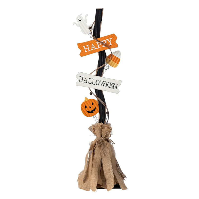 Homespun Halloween Wood & Burlap Witch Broom Decor, 36" | At Home