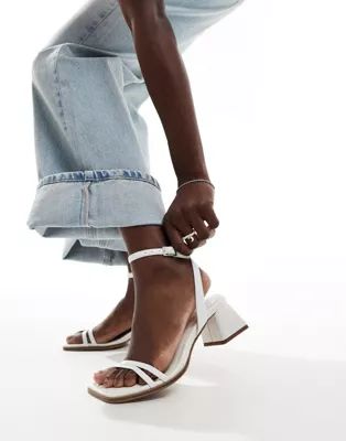 ASOS DESIGN Honeydew mid block heeled sandals in white | ASOS (Global)