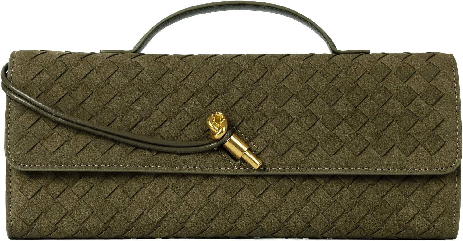 Joryin Woven Purse for Women Evening Clutch Woven Leather Handbags Suede Crossbody Bag Purse Formal Evening Bag | Amazon (US)