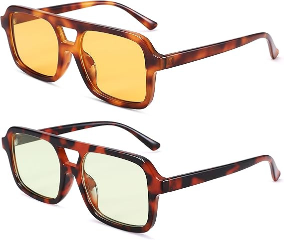 Retro Aviator Sunglasses for Women Men, Vintage 70s Square Orange Lens Sun Glasses | Amazon (US)