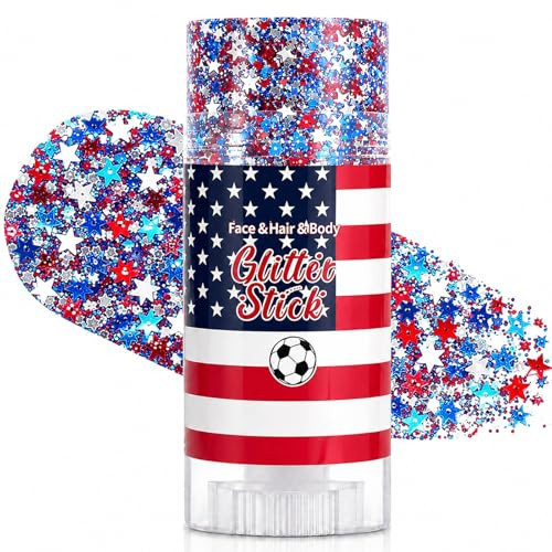 Patriotic Red White and Blue Body Glitter Stick, 4th of July Outfits Accessories, Sparkling Hair Face Glitter Makeup for Women Kids, Fourth of July Decorations for 250th Anniversary Independence Day | Amazon (US)