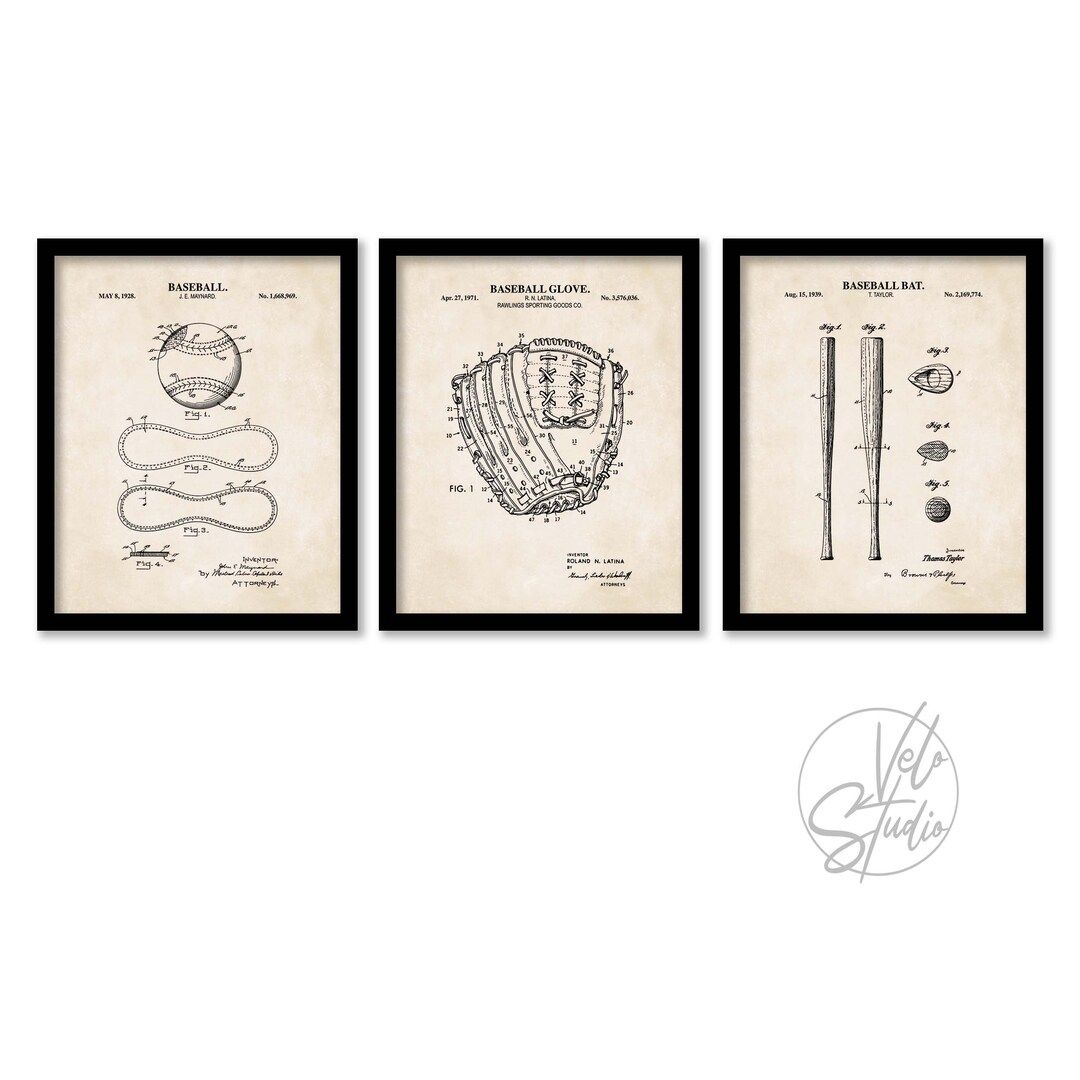 Vintage Baseball Patent Wall Art Set 3 Unframed Prints - Etsy | Etsy (US)
