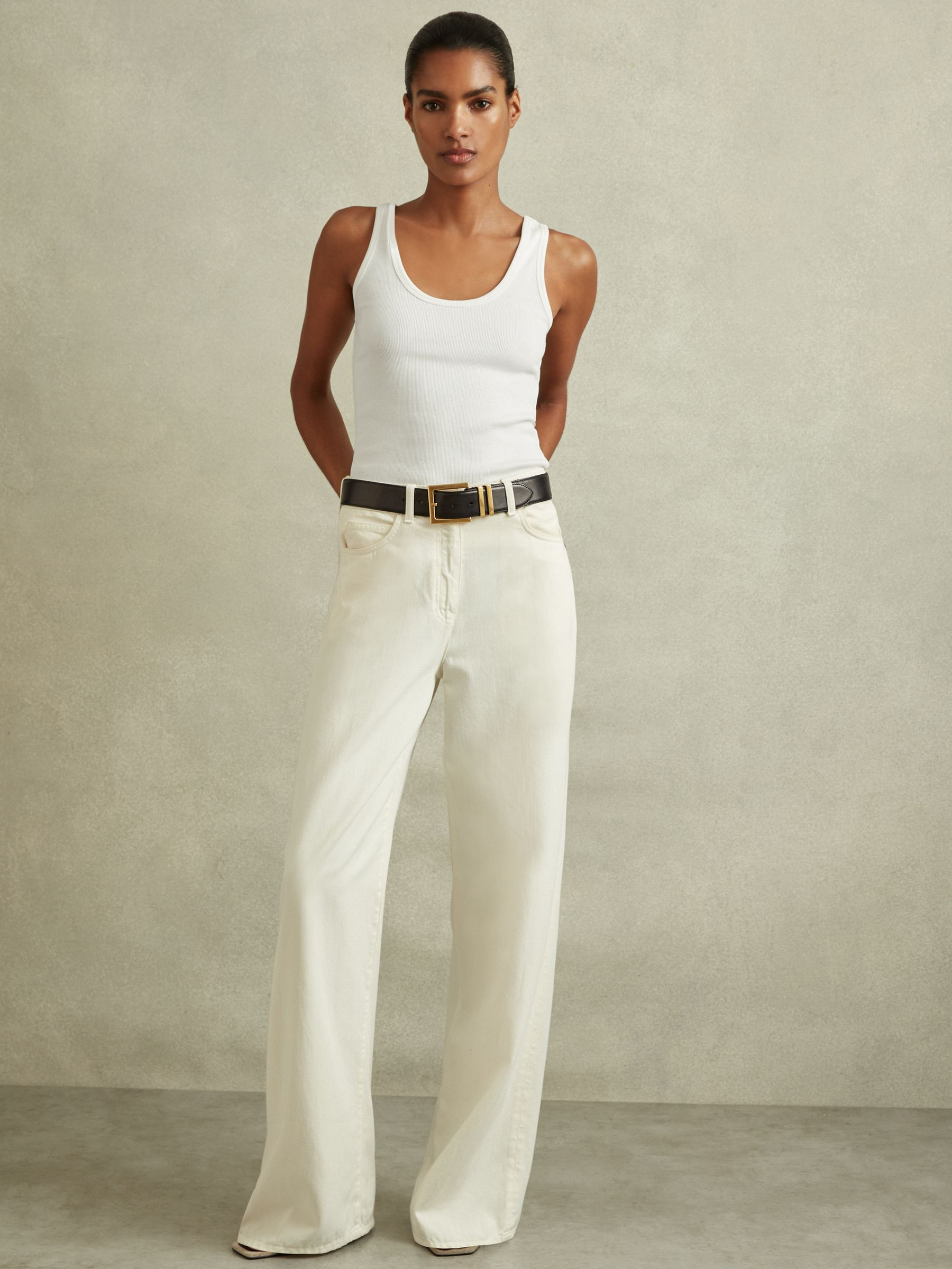 Scoop Neck Jersey Vest Top in White | Reiss US