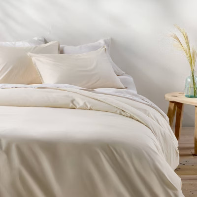 Full/Queen Cotton Percale Duvet Set Natural - Casaluna™ | Target