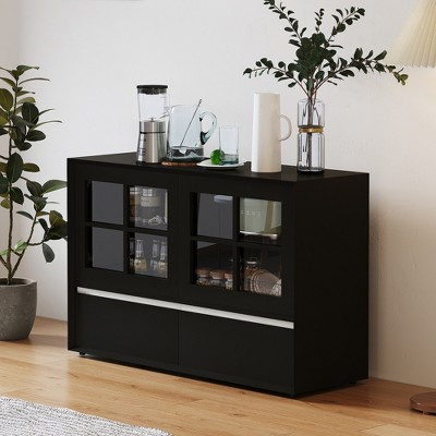 Luck Live Modern 47.04" Storage Cabinet with Push-to-Open Acrylic Doors, Solid Wood Plywood Frame, Adjustable Shelves & 2 Drawers | Target