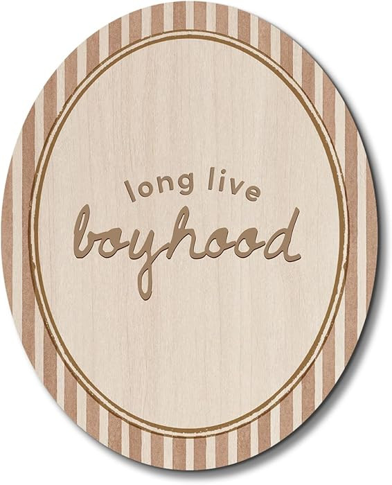 Boy Nursery Oval Wall Art Decor,Long Live Boyhood Boys Room Wall Decor,Neutral Striped Wooden Han... | Amazon (US)