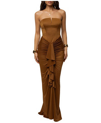 Women's Isabella Strapless Ruched Maxi Gown | Macy's