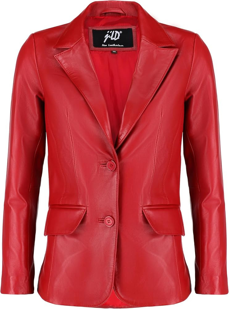 Jild Classic 2-Button Lambskin Leather Blazer Women - Casual Coat Long Sleeves Suit Style Leather... | Amazon (US)