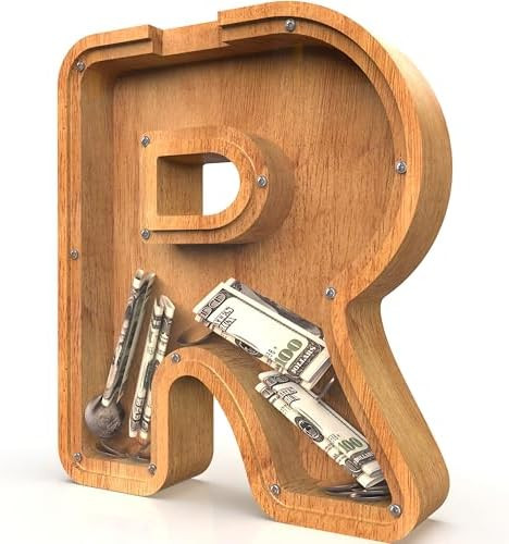 Piggy Bank for Kids Boys Girls, Large Personalized Wooden Letter Piggy Bank with Cut-Out Design, ... | Amazon (US)