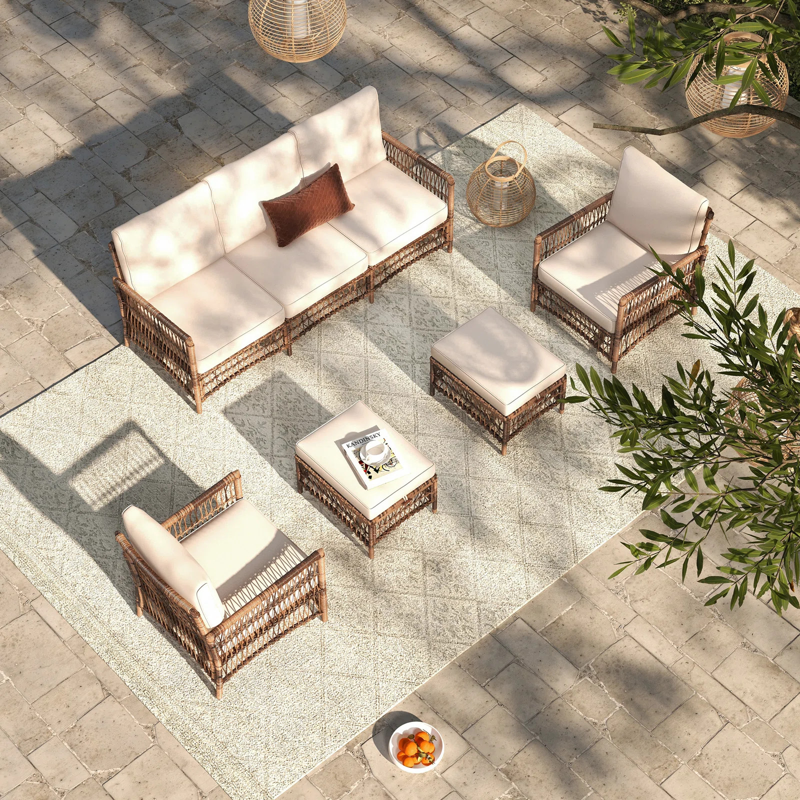 Tuskegee Wicker 7 - Person Patio Conversation Sets with Cushions | Wayfair North America