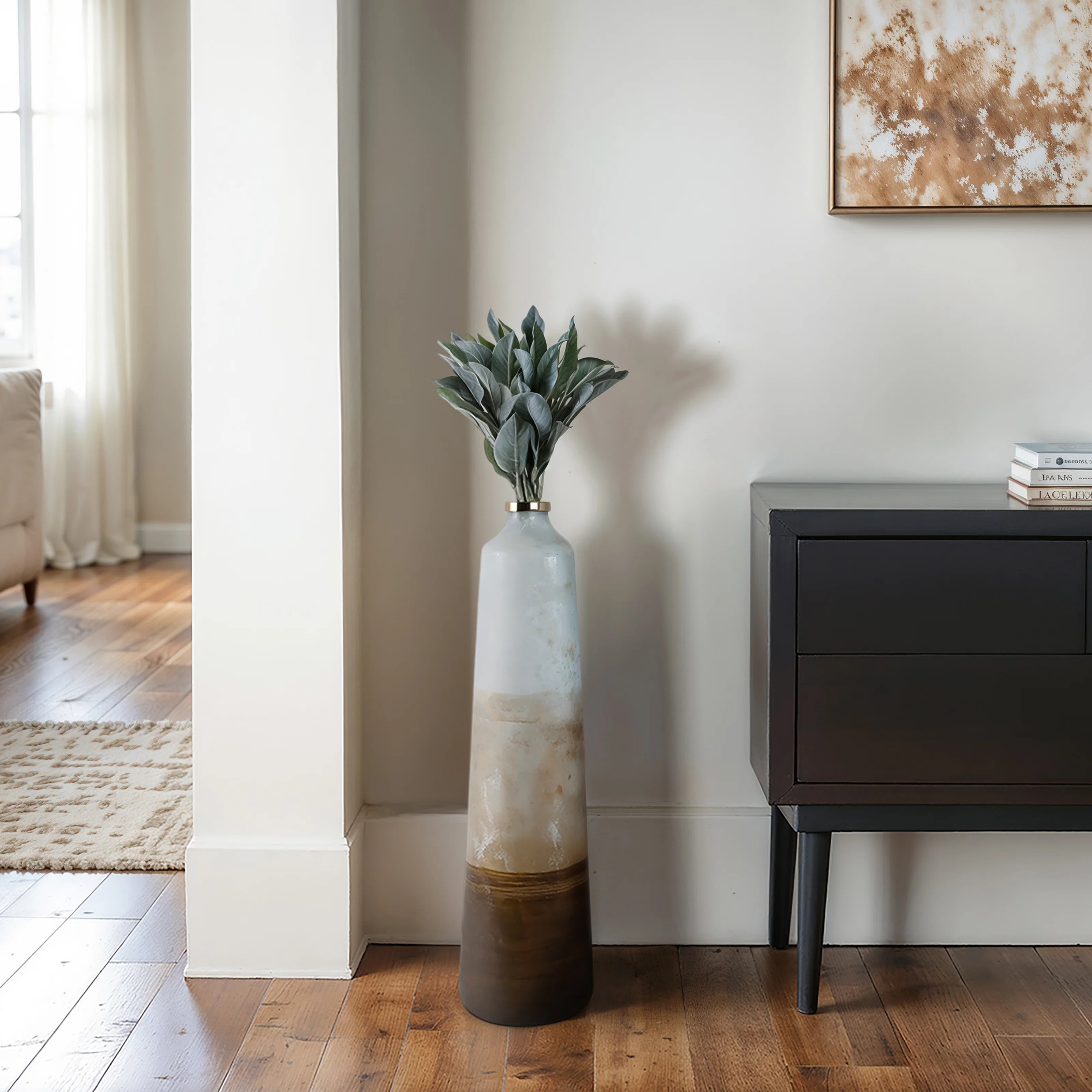 Decorative Boho Glass and Iron Vase with Modern Mixed Material Design and Artistic Metal Accents ... | Wayfair North America