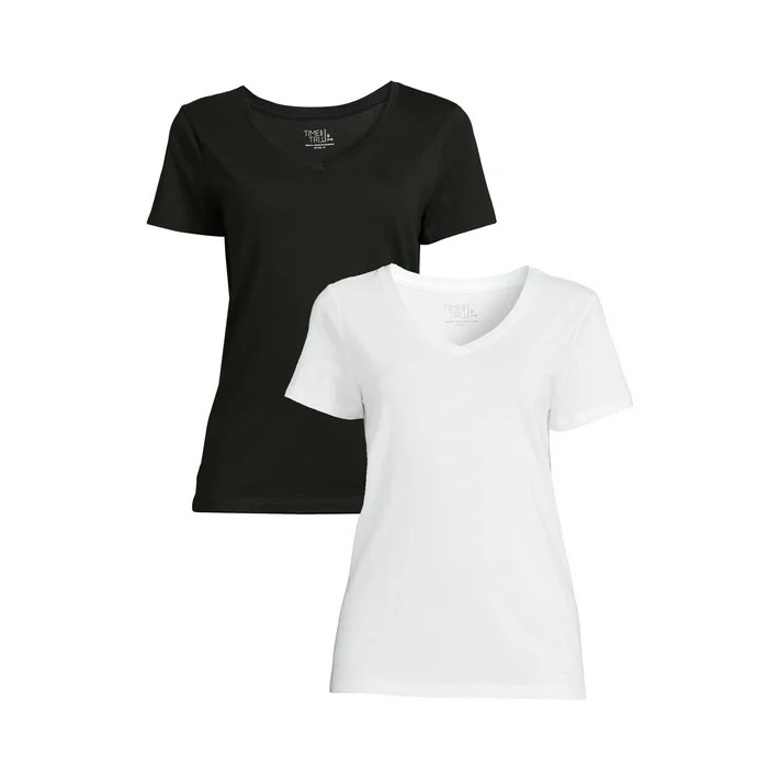 Time and Tru Women's Short Sleeve V-Neck Tee, 2-Pack | Walmart (US)