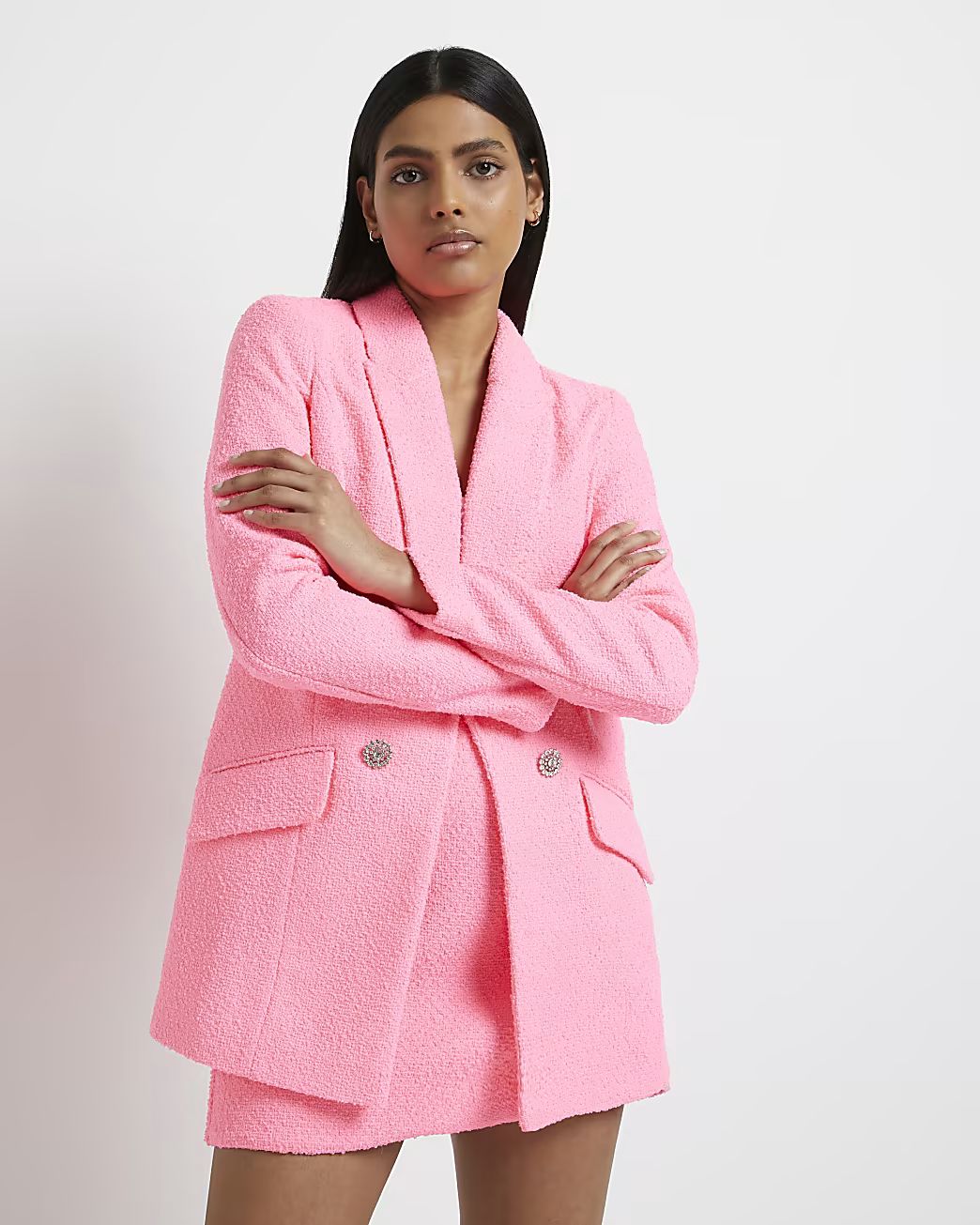 Pink boucle oversized blazer | River Island (UK & IE)