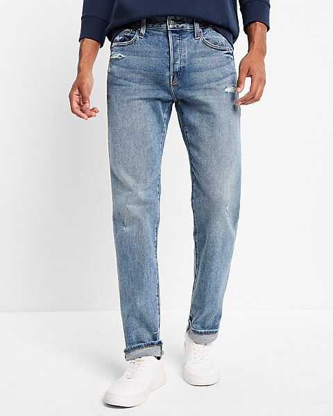 Slim Straight Light Modern Vintage Wash Selvedge Stretch Jeans | Express