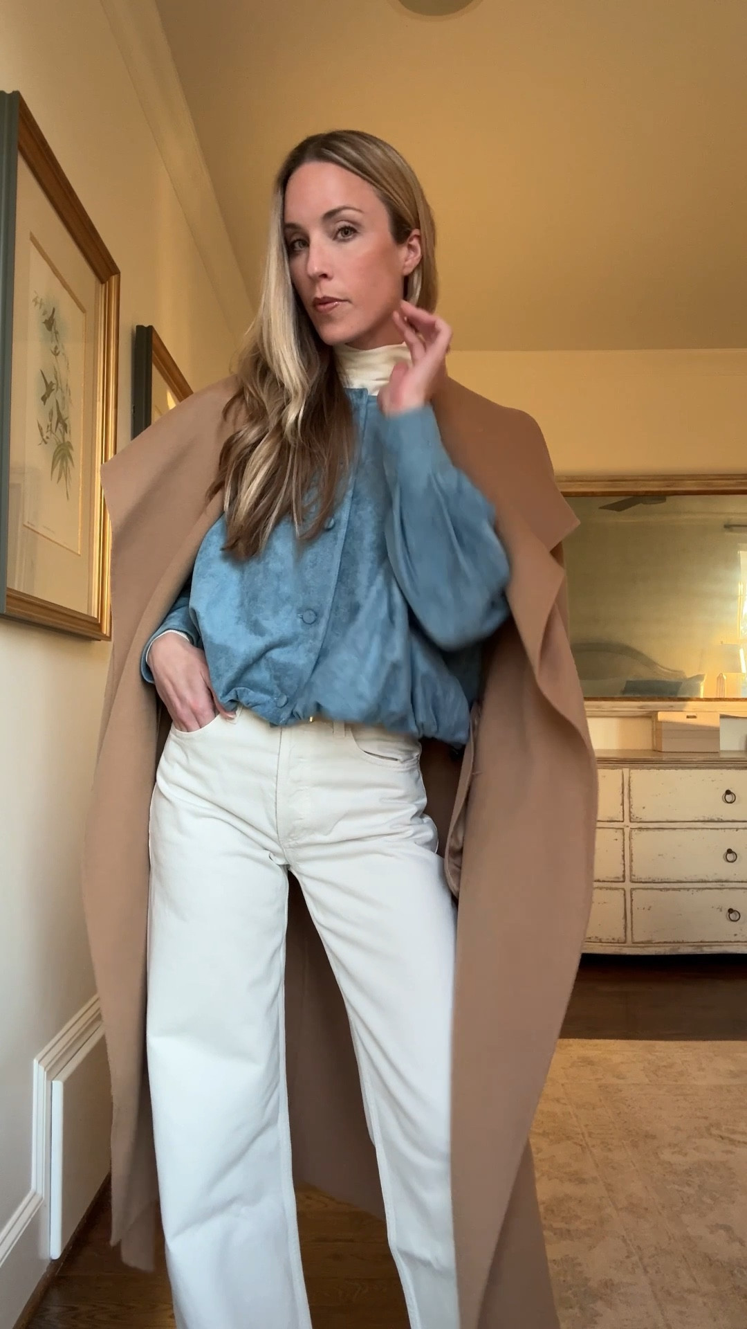 XS top, XS jacket, 25 jeans, boots TTS, small camel coat 

#LTKSeasonal #LTKootd