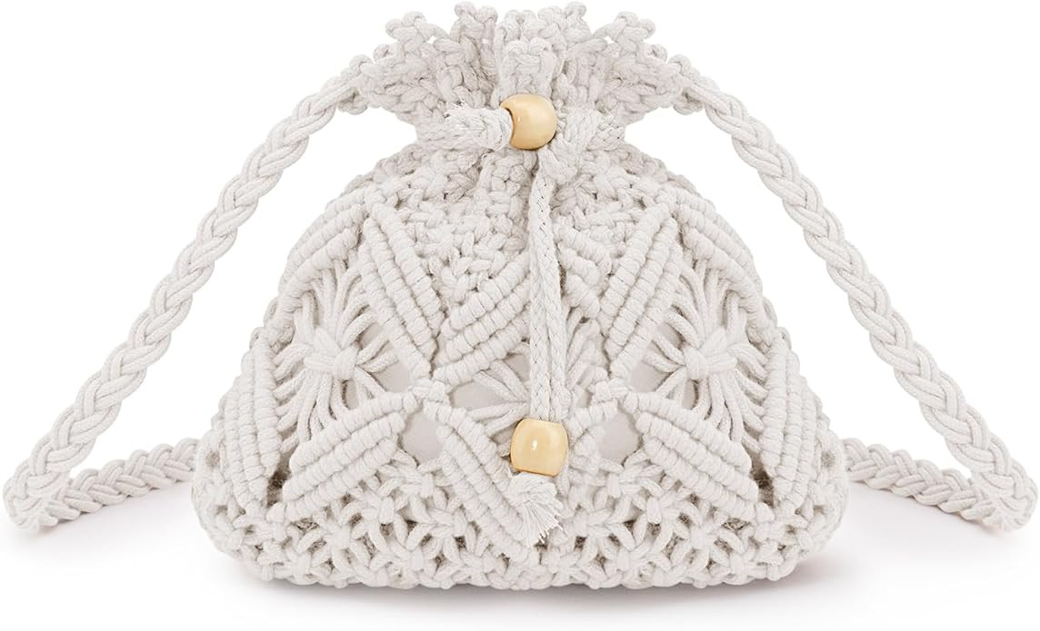 Peicees Drawstring Crochet Bag Purse- Woven Crossbody Purse For Women Summer Beach Vacation Trave... | Amazon (US)