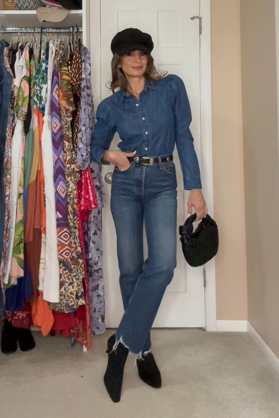 All Denim look! This denim shirt has a feminine puff sleeve and is a bit fitted. It fits true to size. I’m wearing XS . And it’s on SALE!

The AGOLDE jeans fit large. I sized down to a 23.

The sock boots are almost sold out, so I linked similar ones!

Hat has a string to size down

#LTKover40 #LTKsalealert #LTKstyletip