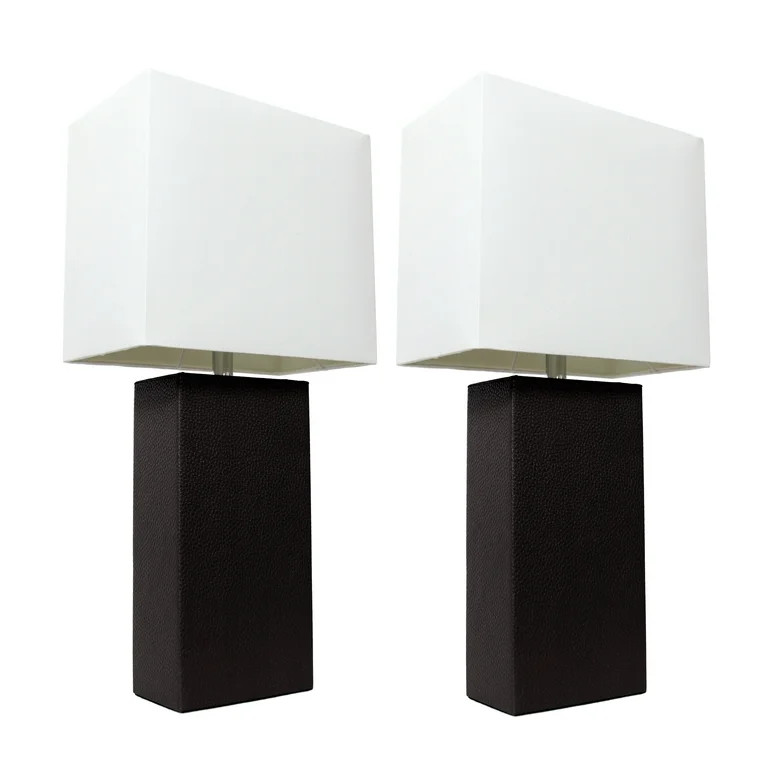 Elegant Designs 2-Pack Modern Leather Table Lamp Set with White Shades, Black | Walmart (US)