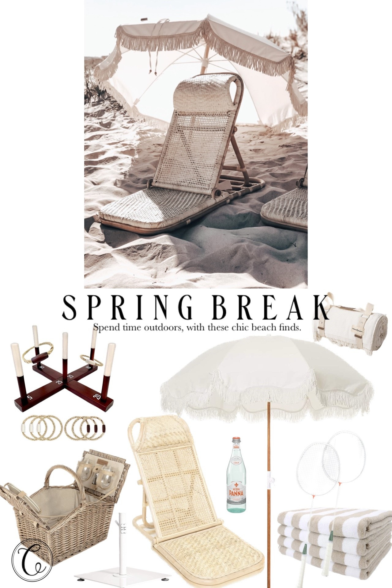 Spring break essentials 🐚

#beach #swim #vacation #amazon #revolve game Ring toss beach umbrella beach chair picnic basket blanket towel coverup chair clip sanitizer sunscreen food prep wet brush fan tote revolve 

#LTKSwim #LTKdayinmylife #LTKOver40
