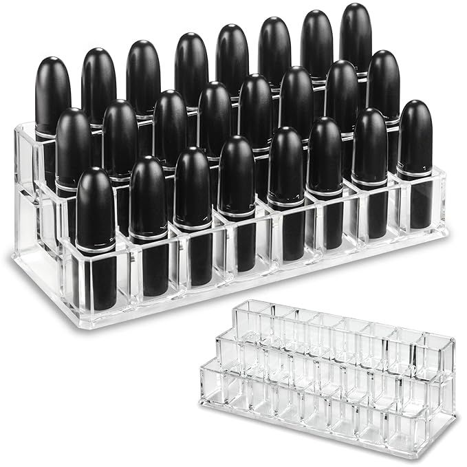 byAlegory Tiered Acrylic Lipstick Makeup Organizer | 24 Space Cosmetic Storage - 3 Tiers (CLEAR) | Amazon (US)