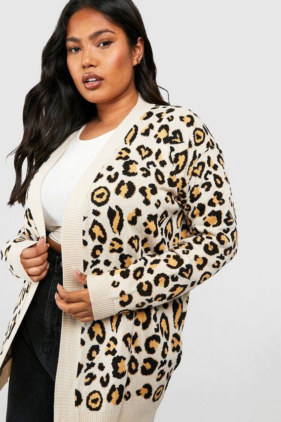 Plus Leopard Knitted Oversized Cardigan | Boohoo.com (US & CA)