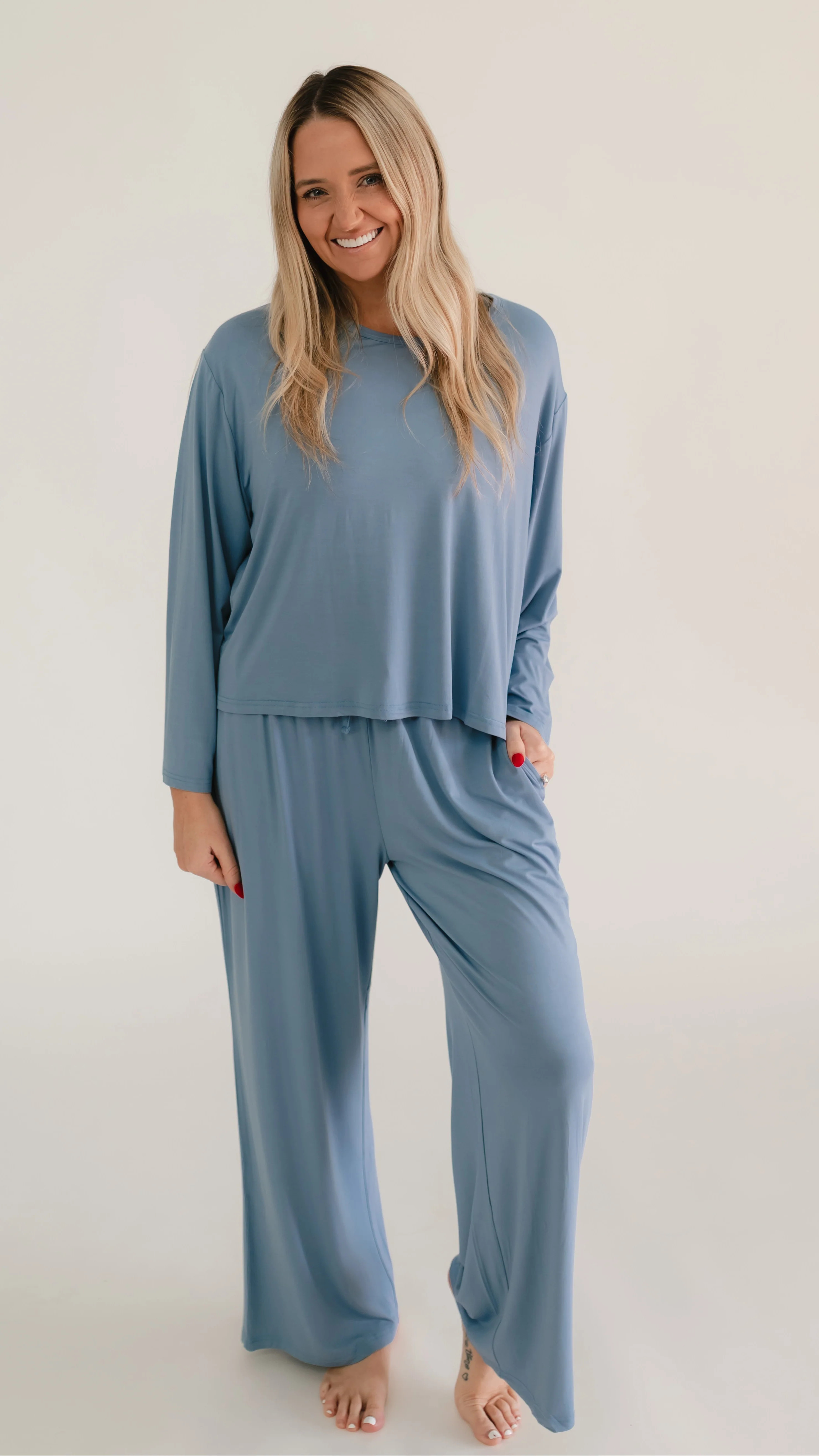 Women's Long Sleeve and Pants Set In Infinity Blue | Silks Design