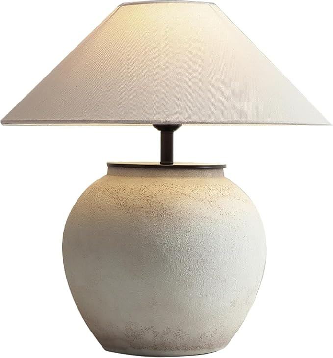 18" Farmhouse Ceramic Urn Pot Table Lamp Grey Vintage Distressed Ceramic Table Lamp for Living Ro... | Amazon (US)