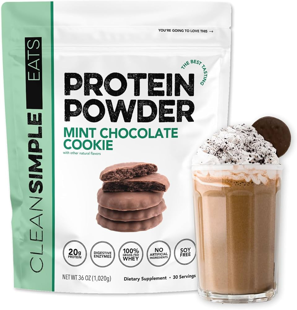 Clean Simple Eats Whey Protein Powder, Mint Chocolate Cookie Flavor, Naturally Sweetened, 100% Gr... | Amazon (US)