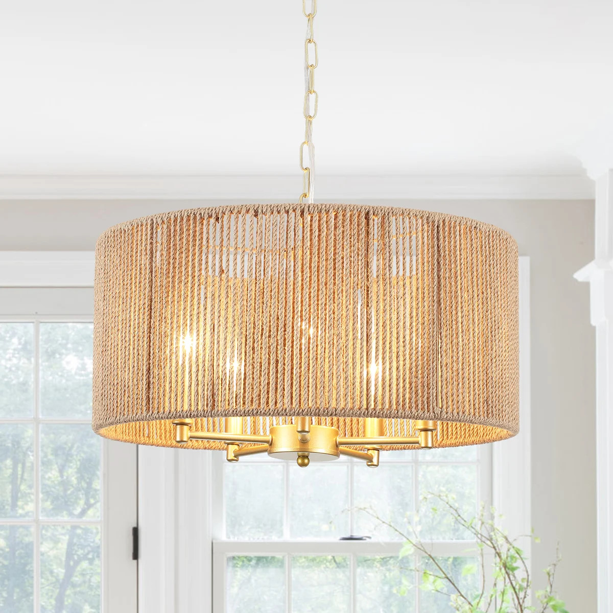 Caroyln 5 - Light 19.25" Dimmable Drum Boho Chandelier Hand-Woven Rattan Pendant for Living Room ... | Wayfair North America