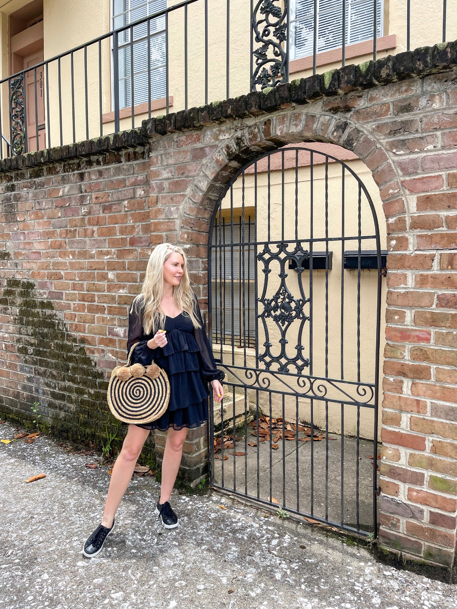 Black dress, leather sneakers, straw handbag, summer outfit.

#LTKunder100 #LTKstyletip #LTKSeasonal