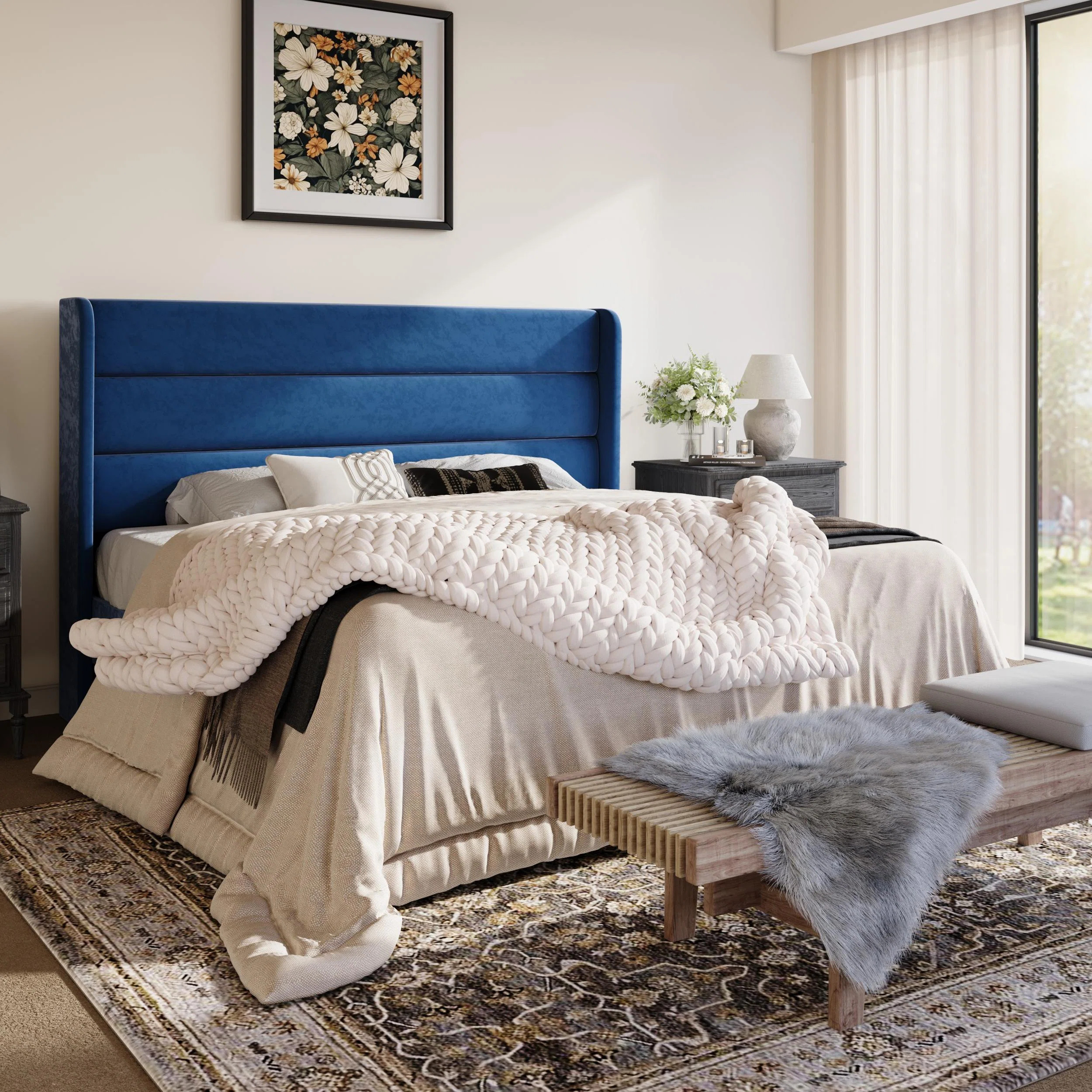 Mercer41 Modern Velvet Upholstered Platform Bed With Wooden Slats Wingback Headboard Included & R... | Wayfair North America