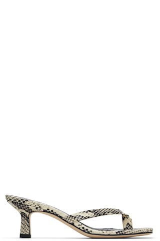 Aeyde - Off-White & Black Wilma Leather Thong Heeled Sandals | SSENSE