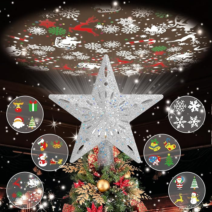 Christmas Tree Topper Lighted with 6 Projected Patterns, Christmas Star Tree Topper Built-in LED ... | Amazon (US)