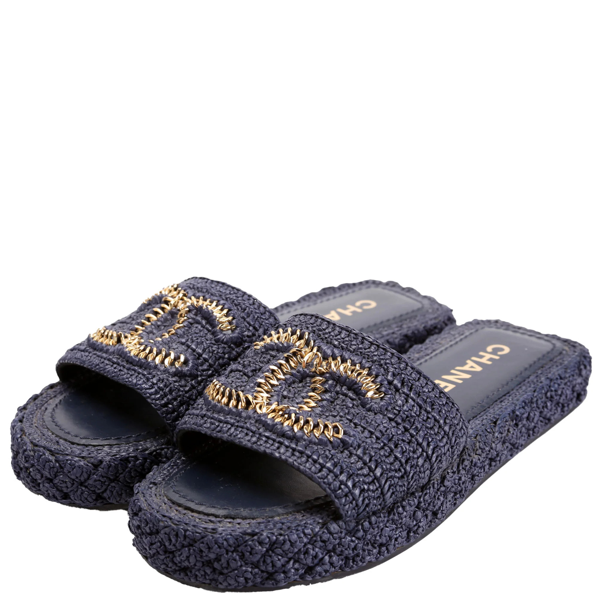 CC Braided Cord Espadrille Sandals Size 38 Blue | Keeks Designer Handbags