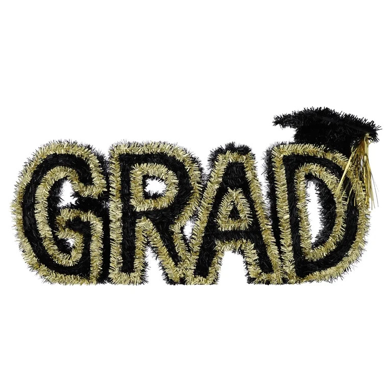 Tinsel Grad Tabletop Decoration, Black and Gold, 17.75" x 8.5", Graduation by Way To Celebrate | Walmart (US)