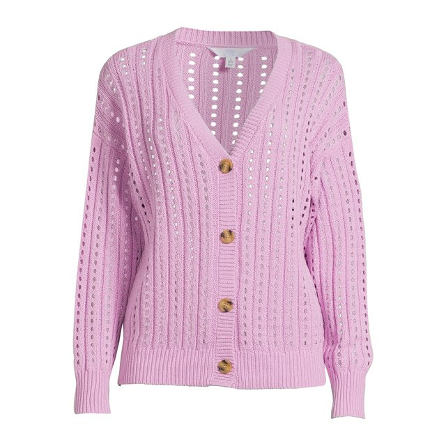 Time and Tru Women's Pointelle Boyfriend Cardigan | Walmart (US)