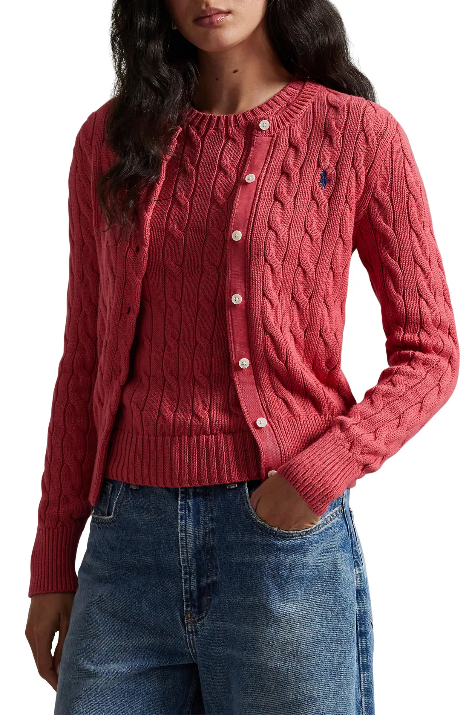 Cable Knit Cotton Crewneck Cardigan | Nordstrom