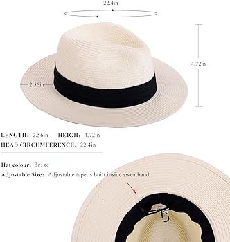 Straw Hat for Women Beach Hats Summer Sun Panama Wide Brim Floppy Fedora Cap UPF50 | Amazon (US)