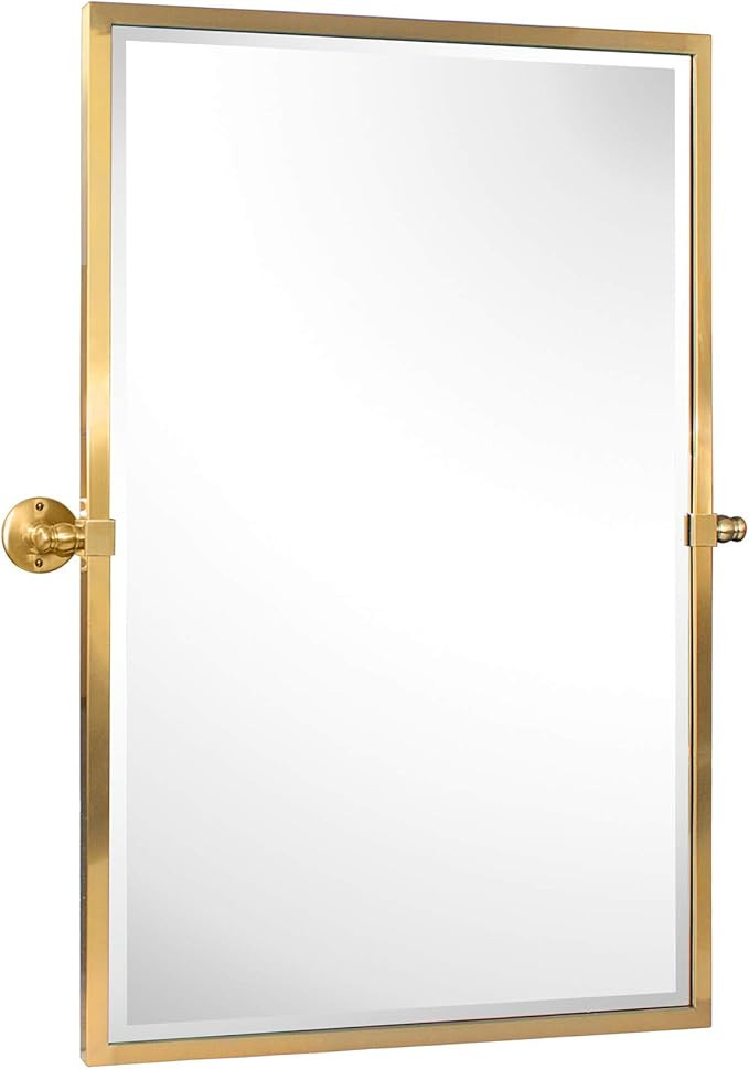 TEHOME 28.5 x 36 Brushed Gold Pivot Mirror Metal Framed Tilt Rectangle Bathroom Mirror Tilting Be... | Amazon (US)