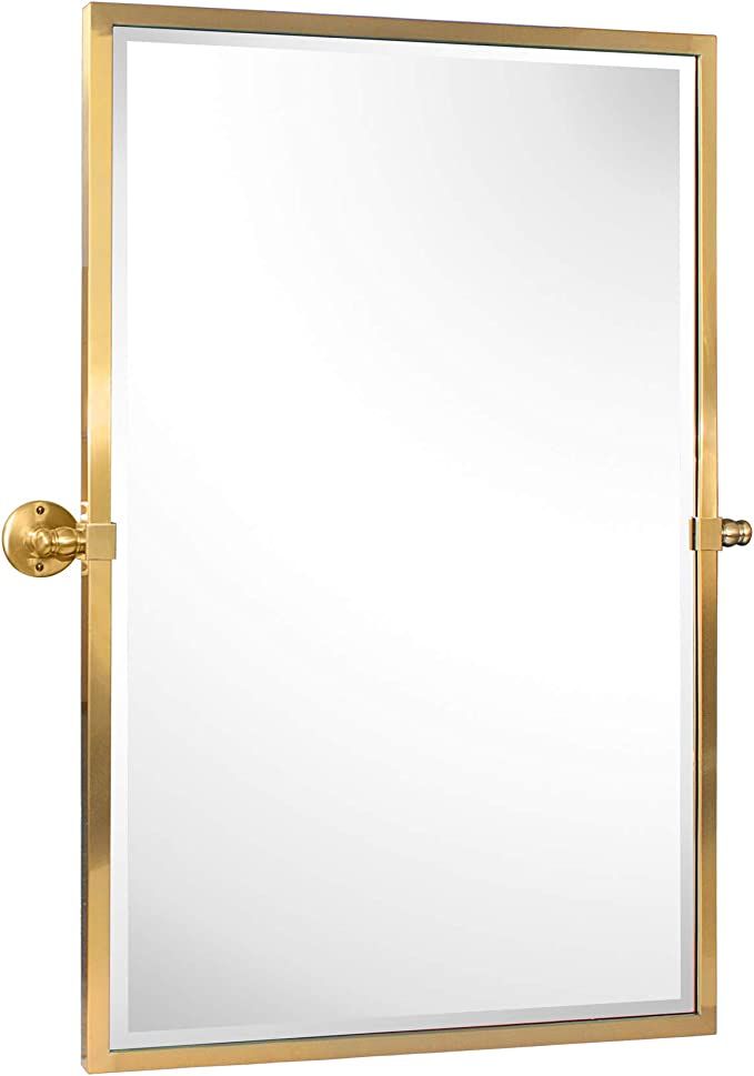 TEHOME 28.5 x 36 Brushed Gold Metal Framed Pivot Rectangle Bathroom Mirror in Stainless Steel Til... | Amazon (US)