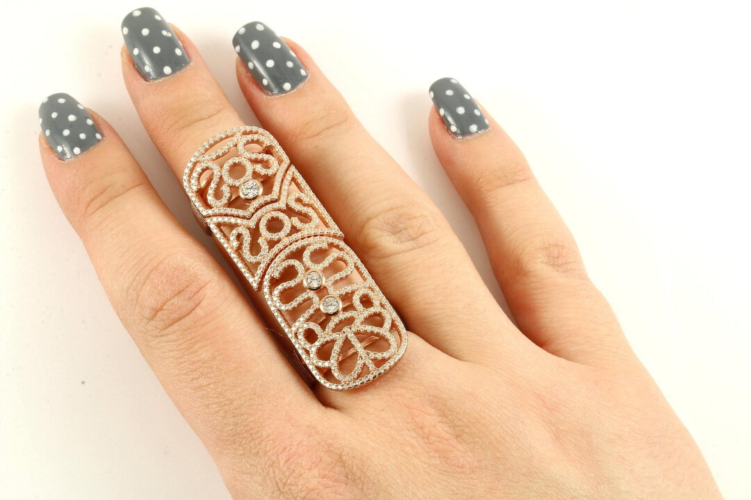 Vintage Size 7.5 Large Crystals Flexible Design Cocktail Ring 925 Sterling Rg 149 - Etsy | Etsy (US)