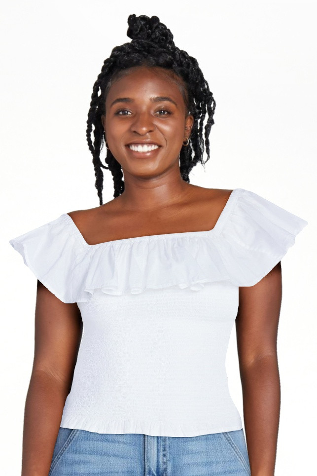 Scoop Women’s and Women’s Plus Off-the-Shoulder Smocked Ruffle Cotton Top, Sizes XS-4X | Walmart (US)