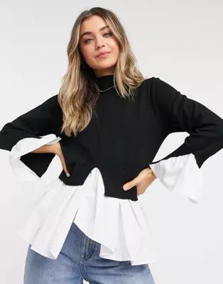 New Look 2 in 1 poplin shirt jumper in black | ASOS (Global)