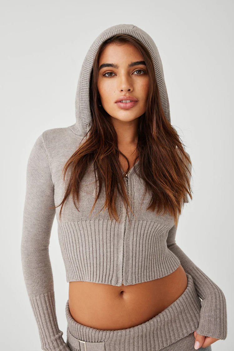 Aimee Cloud Knit Zip Up Hoodie - Heather Grey | Frankies Bikinis