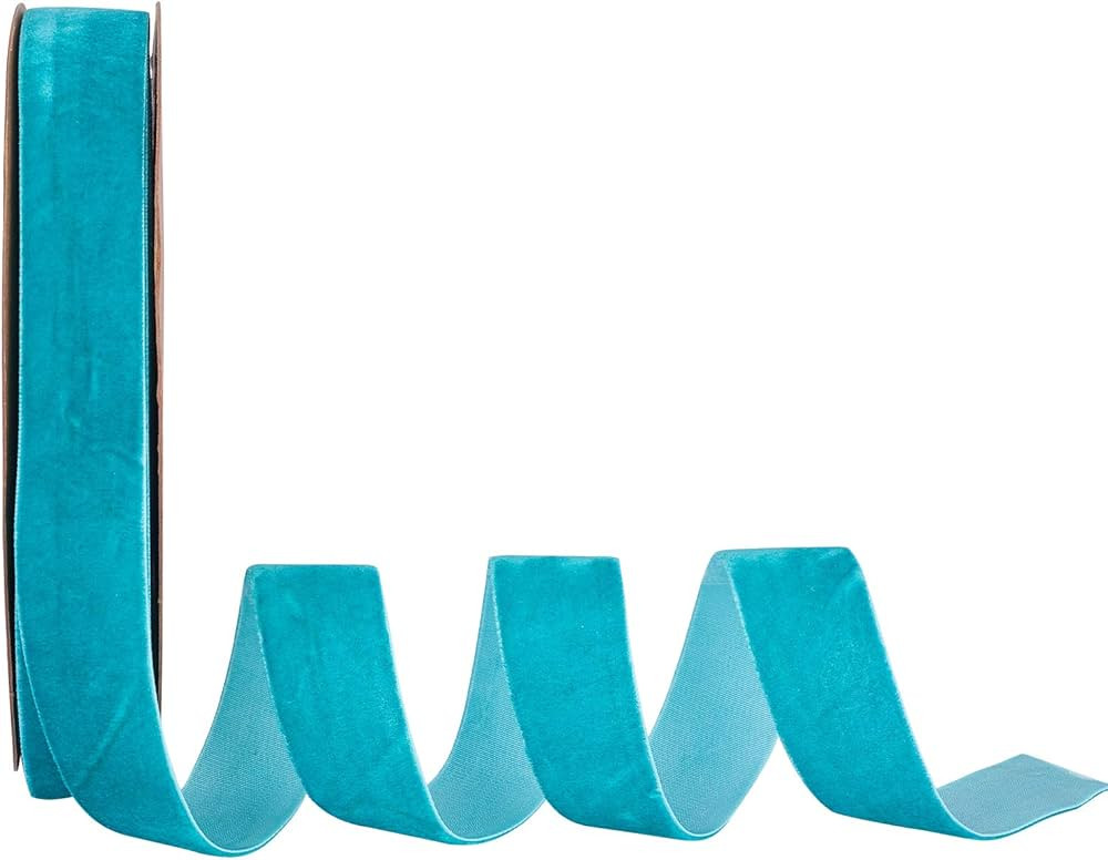 arricraft 20 Yards × 1 Inch Christmas Single Side Velvet Ribbon, Satin Ribbon Roll for Wedding, Gift Wrapping, Hair Bows, Flower Arranging, Home Decorating Blue Ribbon (DarkTurquoise) | Amazon (US)