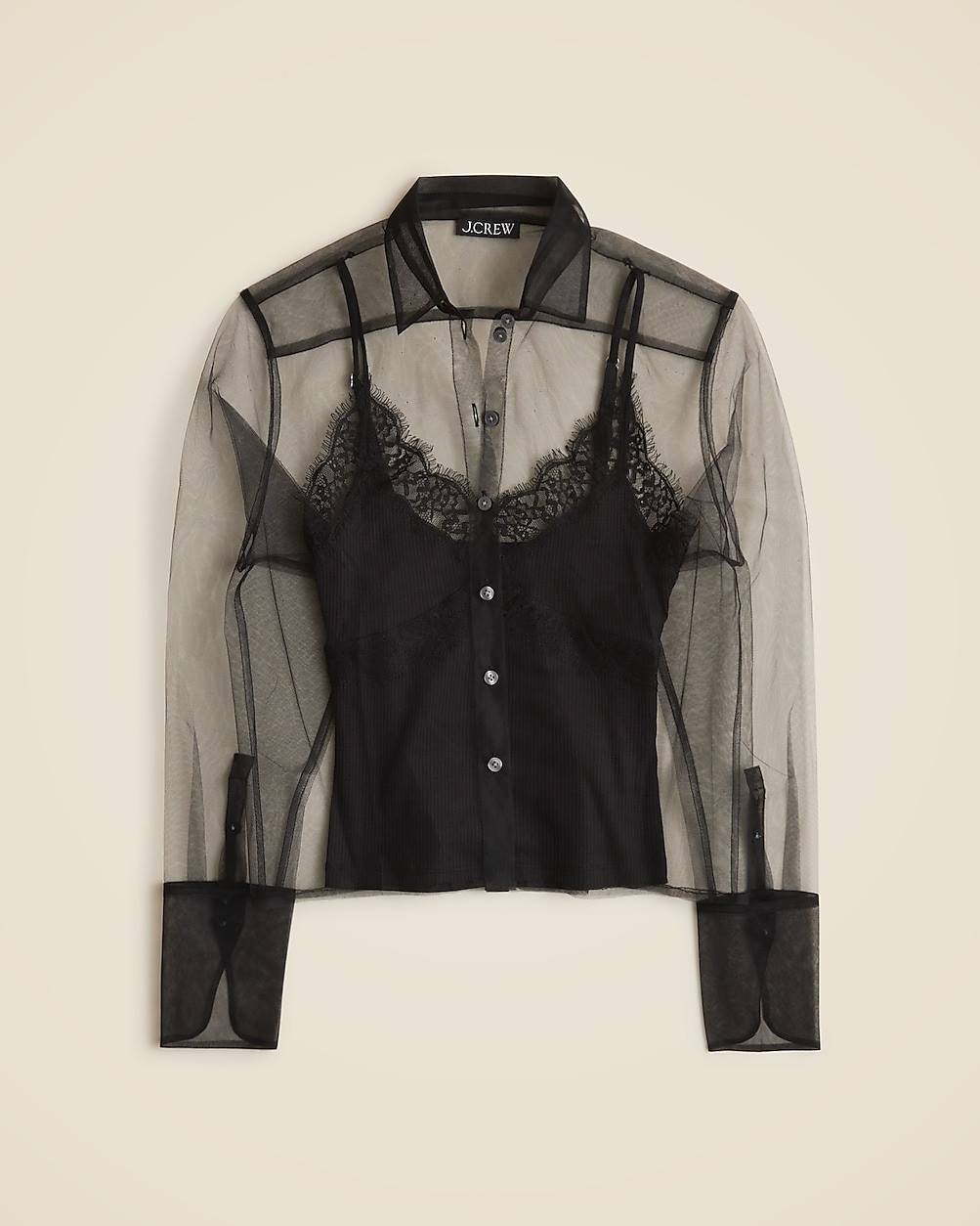 Tulle button-up shirt with lace-trim camisole | J. Crew US